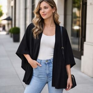 Talula 100% Viscose Black Oversized Cardigan | Lightweight Open Front Kimono